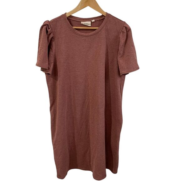 Mind Matter Mauve T-Shirt Dress Puff Sleeve Casual Mini Stretch Knit XL - Picture 1 of 11